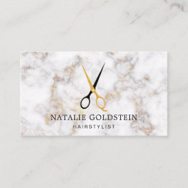 Marble Black and Guld Scissors Hairstylist Visitkort