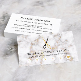Marble Black and Guld Sissors Salon Loyalty Card Visitkort