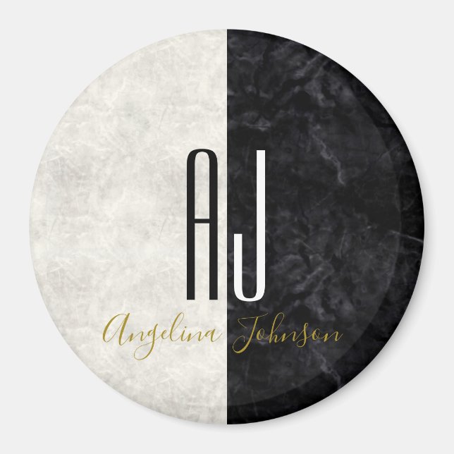 Marble Black and White Giant Initialer Monogram Magnet (Framsidan)
