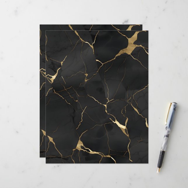 Marble Black Gold Scrapbook Paper (Fram/Back In Situ)