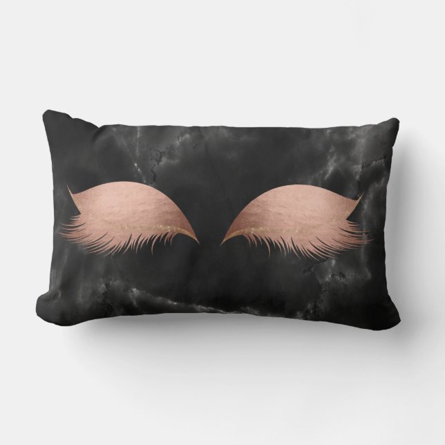 Marble Black Grått Ro Guld Glam Makeup Lash Lumbarkudde (Framsida)