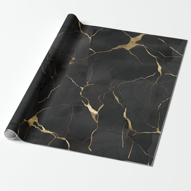 Marble Black Guld Presentpapper (Utrullad)