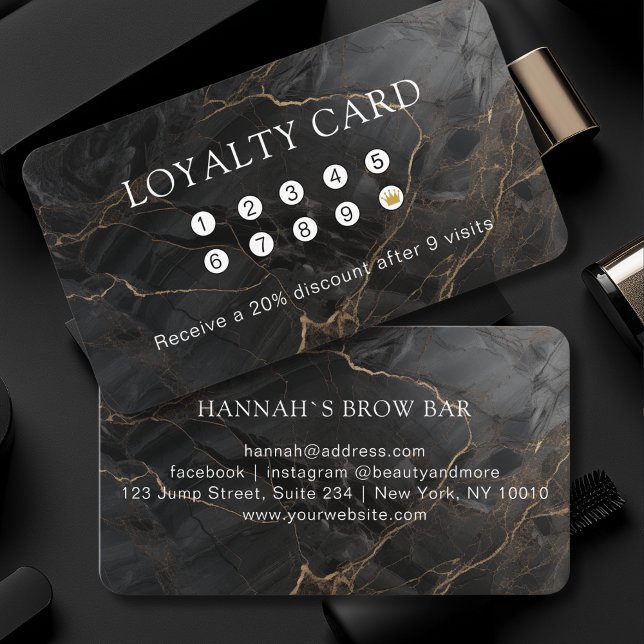 Marble, Black-Guld, Salon, Lojalty Visitkort (Custom, Marble, Black-Gold, Salon, Loyalty Business Card)