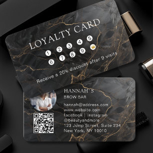 Marble, Black-Guld, Salon, Photo, QR Code Loyalty Visitkort