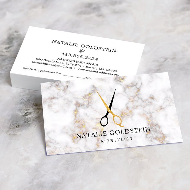 Marble Black Guld Scissors Hairstylist Möte Visitkort (Skapare uppladdad)