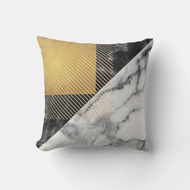 Marble Black Guld Silver Squares Geometry Linear Kudde (Framsida)