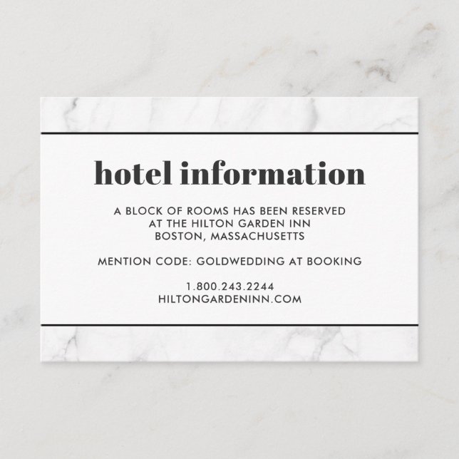 Marble Black & White Bröllop Hotel Travel Card Tilläggskort (Framsida)