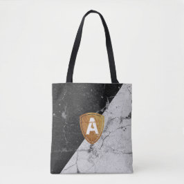Marble Black White med personlig Monogram Tote Tygkasse