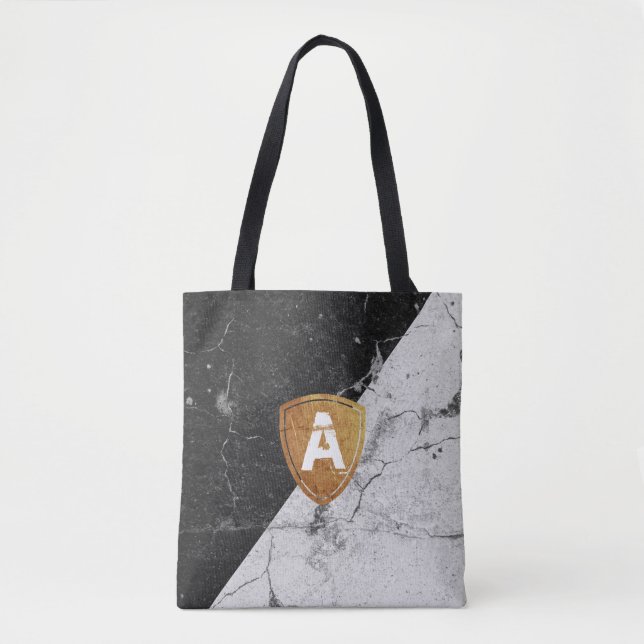 Marble Black White med personlig Monogram Tote Tygkasse (Framsida)