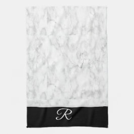 Marble Black White Stil Monogram Personlig Kökshandduk
