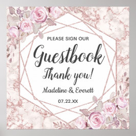 marble Blommigt signerar vårt Guestbook Bord-teck Poster