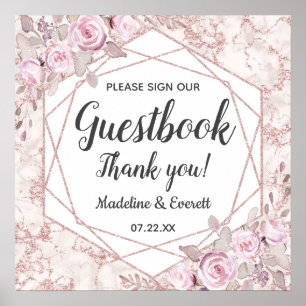 marble Blommigt signerar vårt Guestbook Bord-teck Poster