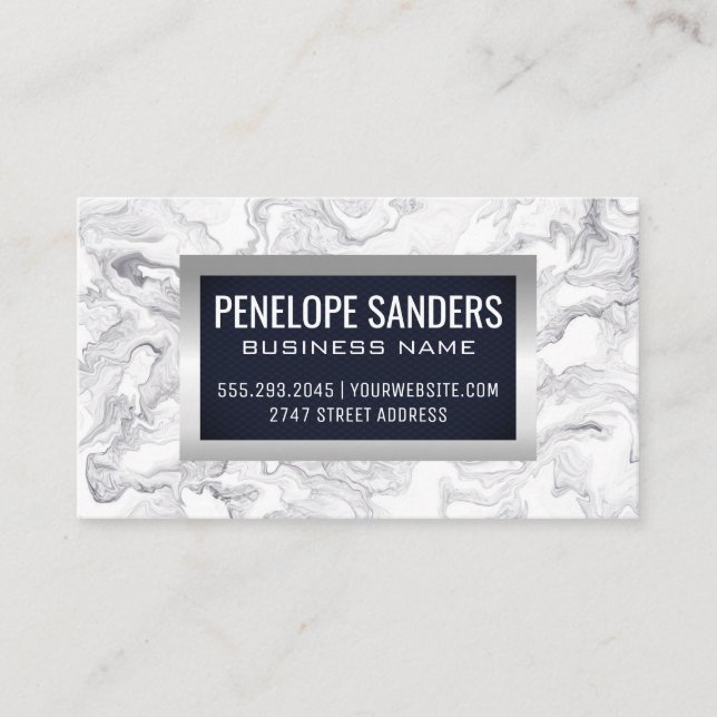 Marble Blue Background | Metallisk Silver Visitkort (Framsida)
