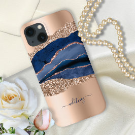 Marble Blue Geode Guld Glitter