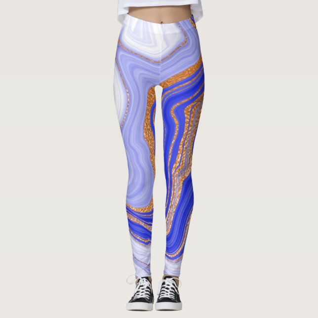 Marble Blue Guld, Abstrakt Modern. Leggings (Framsida)