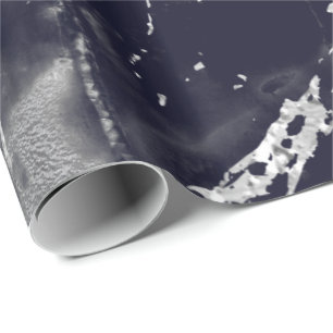Marble Blue Navy Silver Grått Strokes Stone VIP Presentpapper