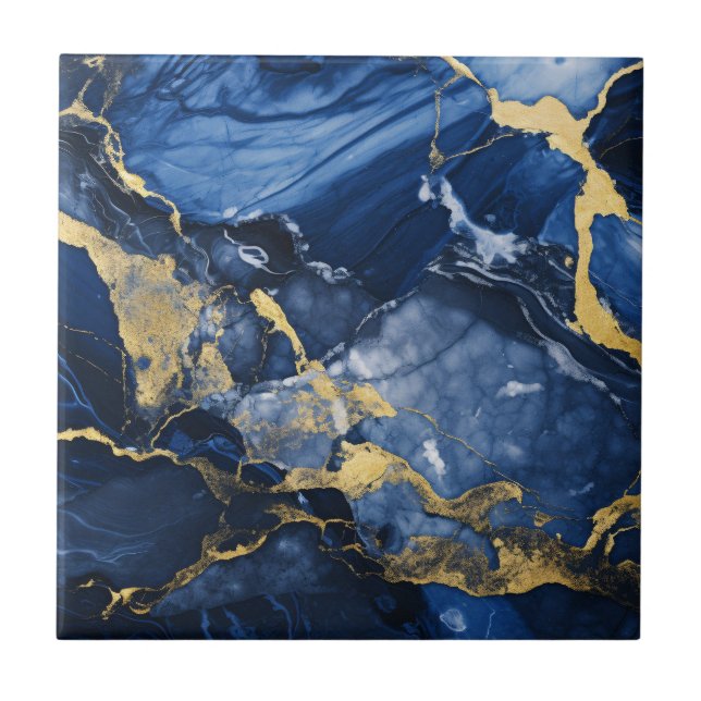 Marble Blue och Guld Marble Mönster Kakelplatta (Framsidan)