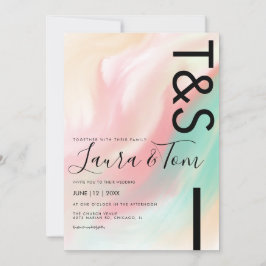 Marble Bold Rosa Turkos Peach Typografi Bröllopsin Inbjudningar