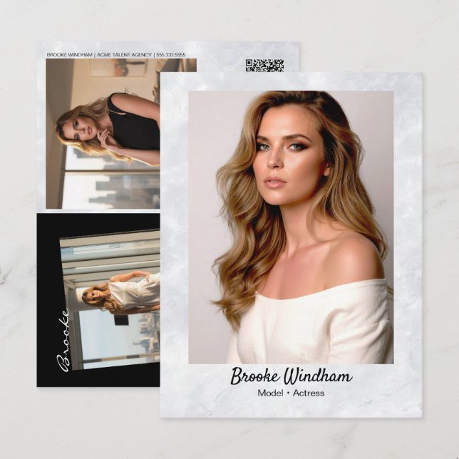 Marble Border Promo Card Postcard | QR Code Vykort (Fram/baksida)