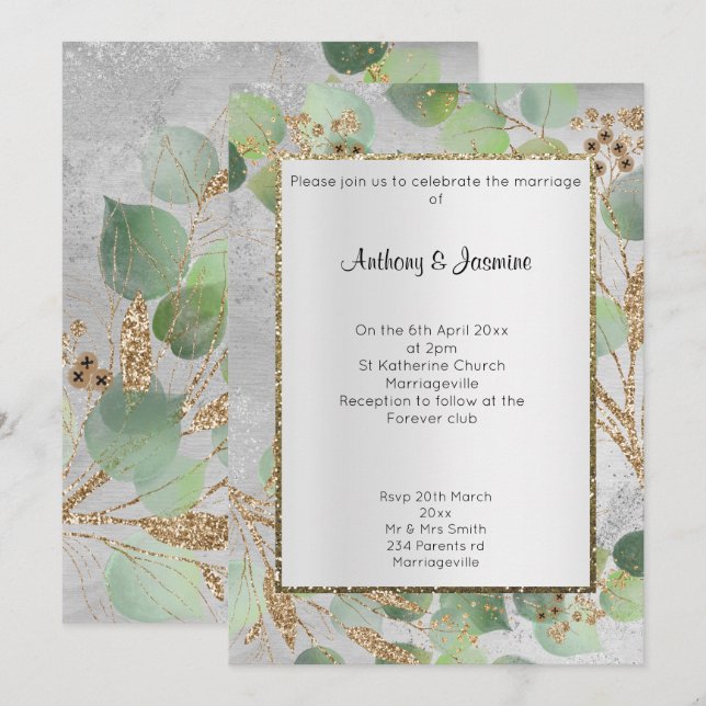 MARBLE BOTANICAL INVITATION elegant GULD Inbjudningar (Fram/baksida)