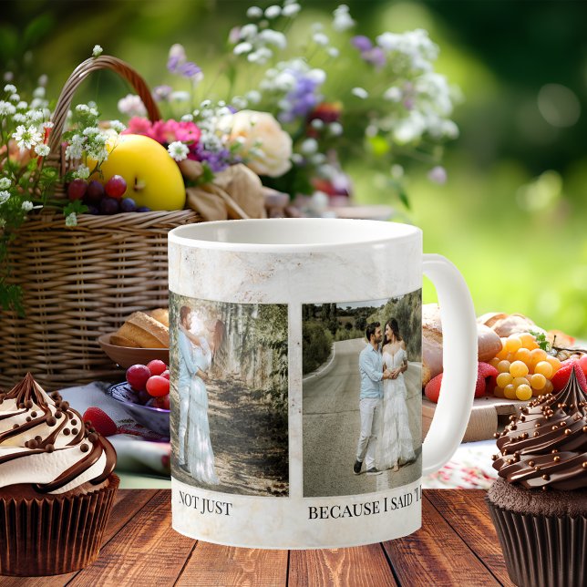 Marble Bröllop 3 Photo Mugg (Stylish wedding photo mug featuring your own photos framed by an elegant marble design)