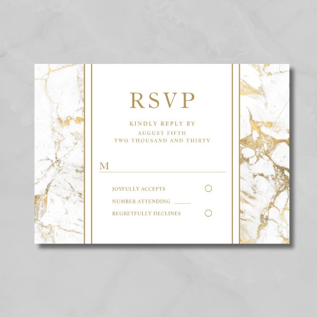 Marble Bröllop OSA-kort för elegant Guld OSA Kort (Elegant Gold Marble Wedding RSVP Card)