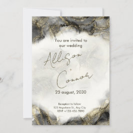 Marble bröllopsinbjudan med svart och guld komb inbjudningar