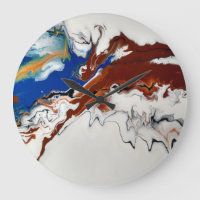 Marble Brown Blue Fluid Abstrakt Art Wall Clock