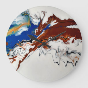 Marble Brown Blue Fluid Abstrakt Art Wall Clock Stor Klocka