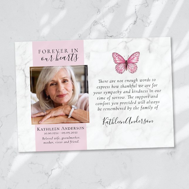 Marble Butterfly Photo Funeral Tack Cards Kort (Skapare uppladdad)