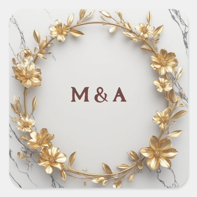 Marble Center Gold Floral Krans Etikett ✨ (Framsida)