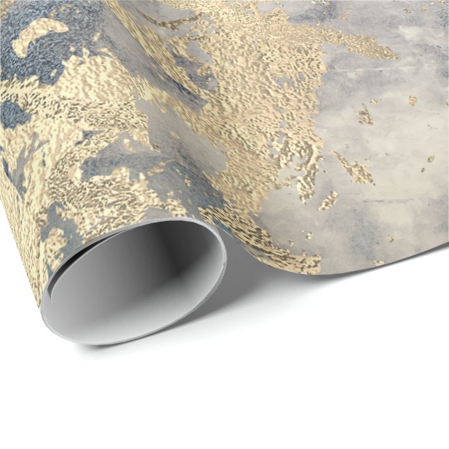 Marble Champaigne Guld Grått Blue Metall Stroke Presentpapper (Rullad Hörn)