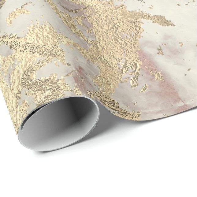 Marble Champaigne Guld Grått Ro Metall Stroke Presentpapper (Rullad Hörn)