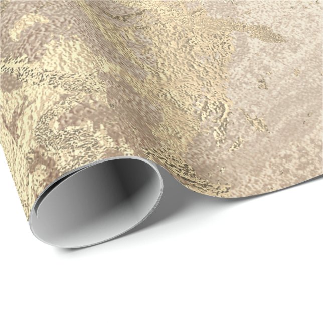 Marble Champaigne Guld Grått Ro Metall Strokes Presentpapper (Rullad Hörn)