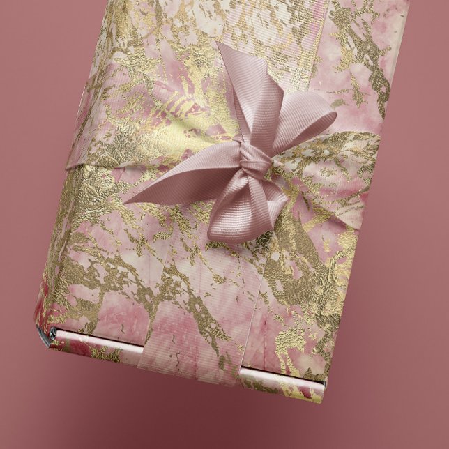 Marble Champaigne Guld Peony Rosa Metall Strokes Presentpapper (Marble Champaigne Gold Peony Pink Metal Strokes Wrapping Paper)