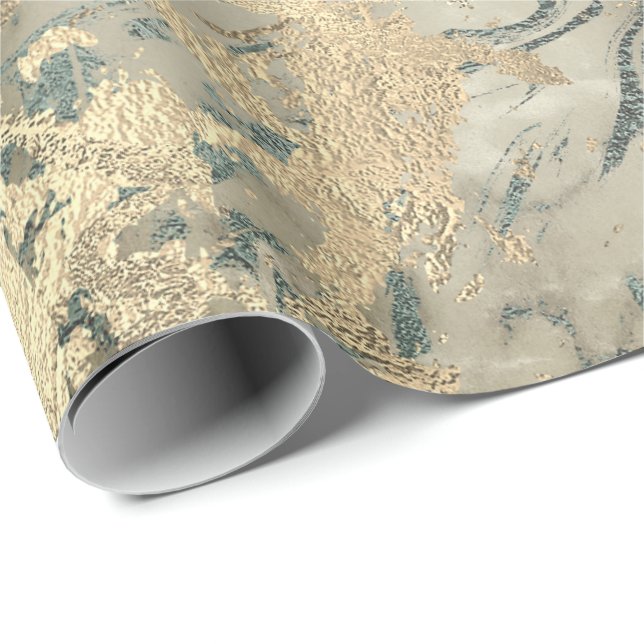 Marble Champaigne Guld Sepia Blue Metall Strokes Presentpapper (Rullad Hörn)