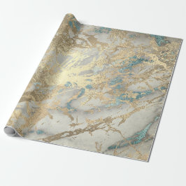 Marble Champaigne Guld Sepia Blue Metall Strokes Presentpapper
