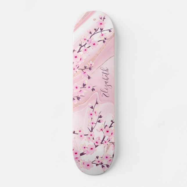  Marble Cherry Blommar Monogram Girly Mini Skateboard Bräda 18,5 Cm (Framsida)