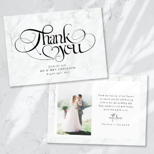 Marble Chic Calligraphy Script Photo Bröllop Tack Kort