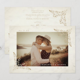 Marble Chic Golden Lace Romantic Couple Wedding Inbjudningar