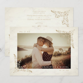 Marble Chic Golden Lace Romantic Couple Wedding Inbjudningar