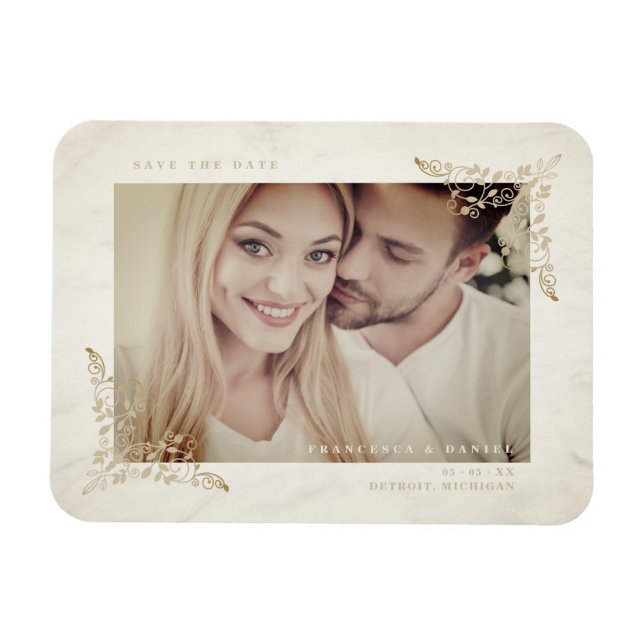 Marble Chic Golden Snöre Romantic lite Bröllop Magnet (Horisontell)