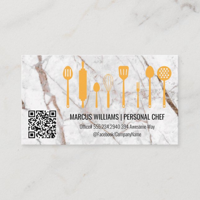 Marble | Cooking Utensils | QR-skanningsetikett Visitkort (Framsida)