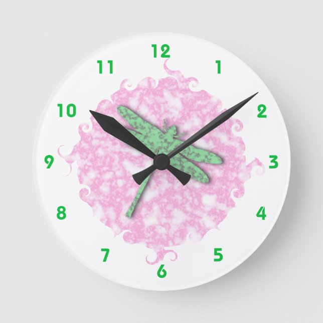 Marble Dragonfly Wall Clock Rund Klocka (Framsida)