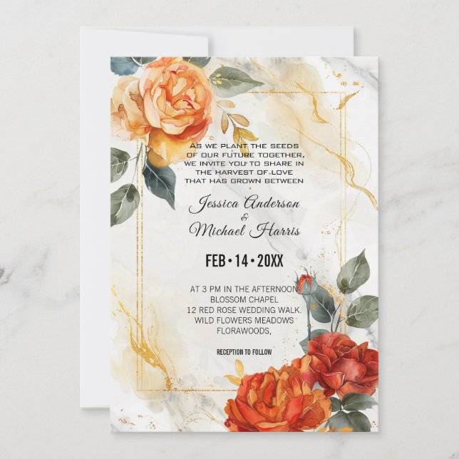 Marble Dreams: Orange Ro Elegance Collection Inv Inbjudningar (Framsida)