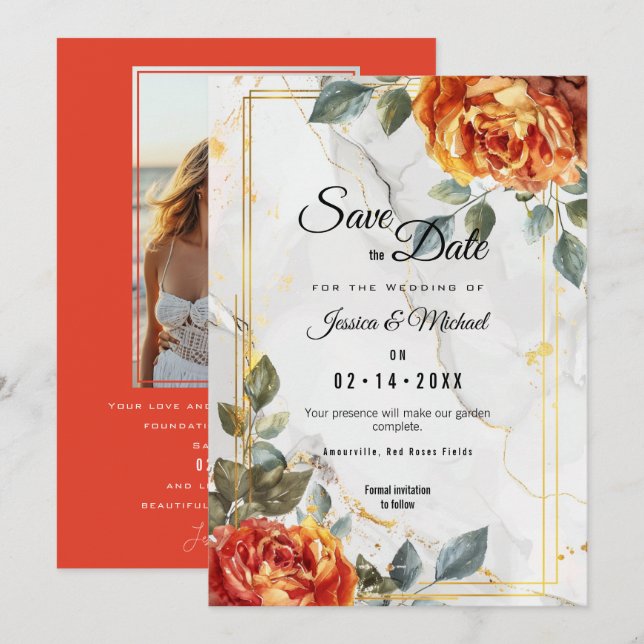 Marble Dreams: Orange Ro Elegance Collection Spara Datumet (Fram/baksida)