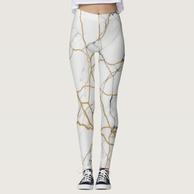 Marble Effect med Guld Veins Leggings (Framsida)