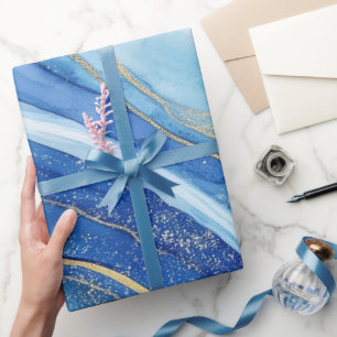 Marble elegant Blue and Guld Abstrakt Marble Presentpapper