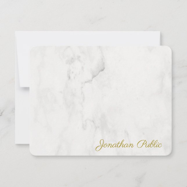 Marble Elegant  för Guld Text Monogram-skript Anteckningskort (Framsida)