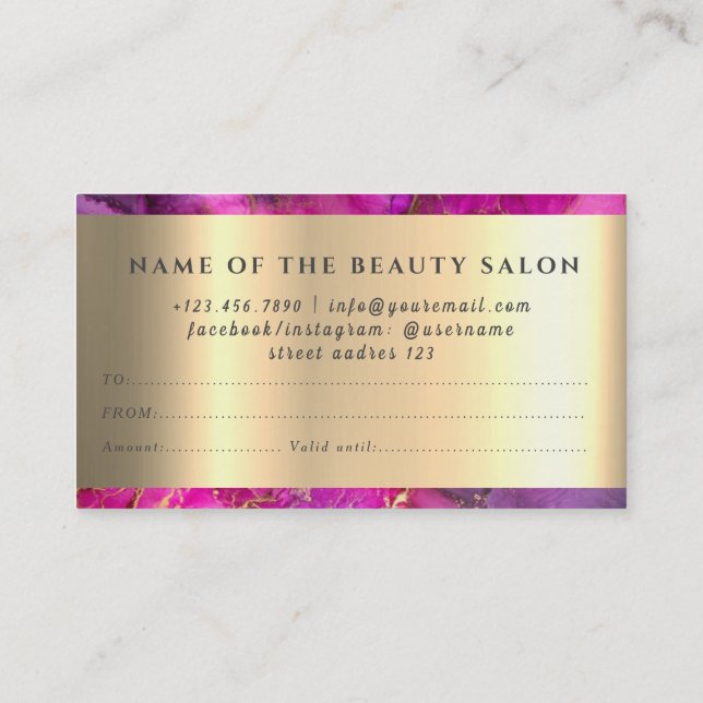 Marble Elegant White Faux Guld Beauty Gift Card Visitkort (Baksida)